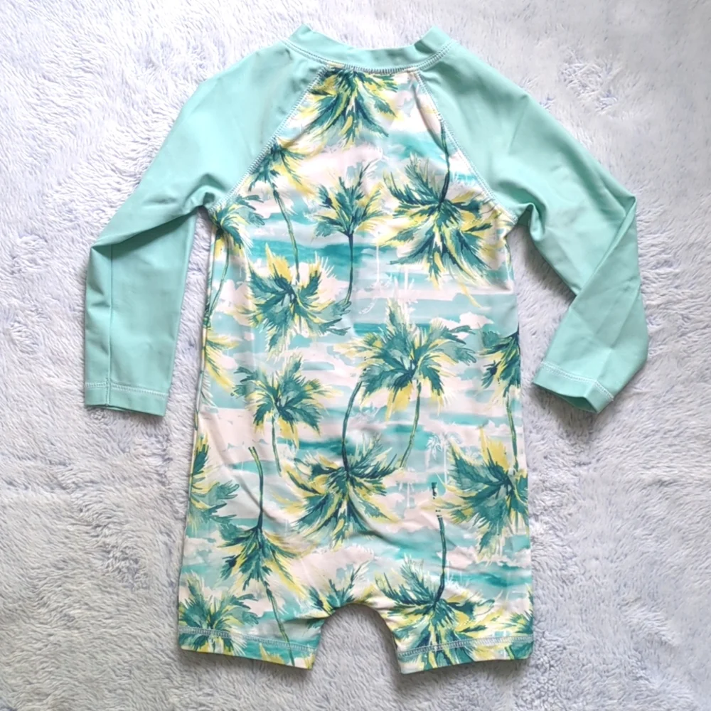 EUC 18-24M Old Navy Zip Front Long Sleeve Rash Guard Swimsuit 🌴 Tropical Palm